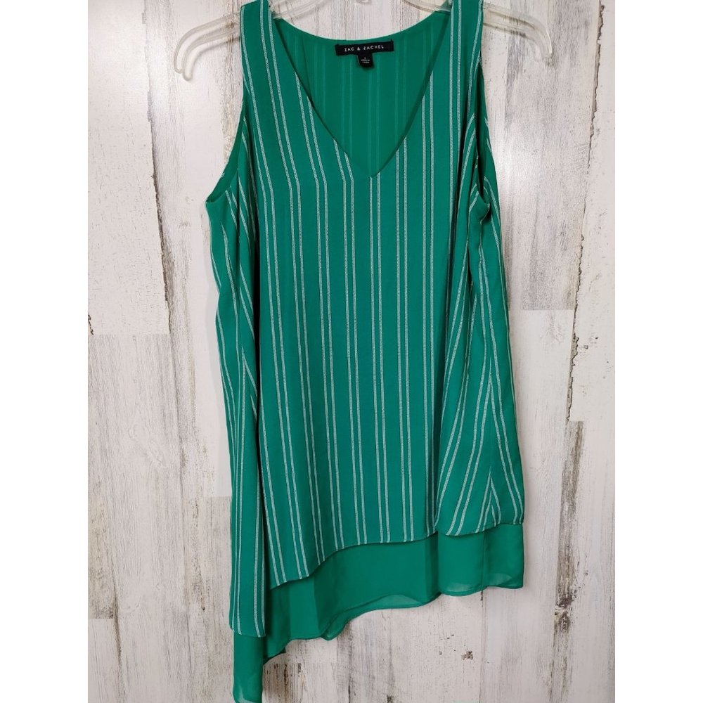 Zac & Rachel Women's Small Tank Top Sleeveless Blouse V-neck Asymmetrical Green